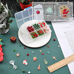 Diyのクリスマスブレスレット作りキット  グラススター＆バイコーンビーズを含む  スノーフレーク & ベル & ツリー & キャンディケイン 合金エナメル ペンダント  ミックスカラー  208個/箱&nbsp;DIY-SC0021-66