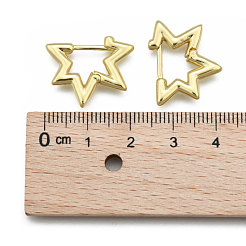 真鍮huggieフープピアス  スター  18KGP本金メッキ  9ゲージ  19x17x3mm  ピン：1mm&nbsp;X-EJEW-N011-02