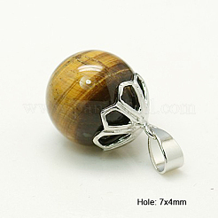 タイガーアイペンダント  真鍮パーツ  ラウンド  白金金属色  25x18mm  穴：7x4mm&nbsp;G-C099-3