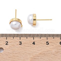 Shegrace 真鍮 ABS イミテーションパール ハーフラウンド スタッドピアス金具  カドミウムフリー＆ニッケルフリー＆鉛フリー  カン付き  18KGP本金メッキ  11x9mm  穴：1.2mm&nbsp;XGR0100G-119G