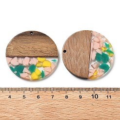 樹脂とクルミのペンダント  フラットラウンド  グリーン  38x2.5mm  穴：2mm&nbsp;FIND-R051-05F