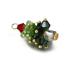 ガラスチャーム  クリスマスツリー  鉄ループ付き  多面カット  ゴールドカラー  29.5x18.5mm  穴：2.5mm&nbsp;PALLOY-JF04431-03