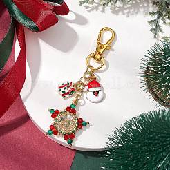 クリスマス スター ガラス シード & 合金エナメル ペンダント デコレーション  合金製回転式ロブスター クロウ クラスプ バッグ飾り用チャーム  カラフル  80mm&nbsp;HJEW-MZ00079