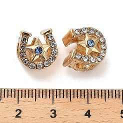 合金ラインストーンのヨーロッパのビーズ  大穴ビーズ  星付き馬蹄形  ゴールドカラー  11x10x10.5mm  穴：4.8mm&nbsp;FIND-Q115-06G