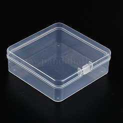 ヒンジ付き蓋付きプラスチックビーズ容器  正方形  透明  7.6x7.45x2.5cm  内寸：7.1x7.1cm。&nbsp;CON-Z007-04B