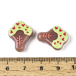 印刷された不透明樹脂ビーズ  ハート模様の木  キャメル  19x15x6mm  穴：1.2~1.4mm&nbsp;RESI-N043-20A