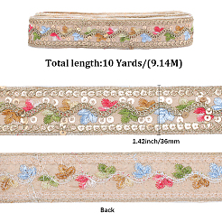ポリエステル刺繍スパンコールリボン  洋服アクセサリー  アンティークホワイト  1-3/8インチ（36mm）&nbsp;OCOR-WH20003-39C
