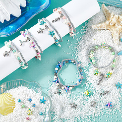 海のテーマの二重層ブレスレットのDIYキット  ガラス、宝石、貝殻、合金ビーズを含む  真鍮と合金のチャーム  304ステンレススチールオープン丸カン  ミックスカラー  0.8mm&nbsp;DIY-SC0029-52