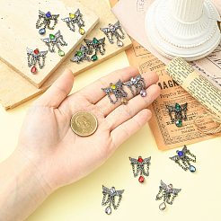 樹脂ラインストーンペンダント付き7色合金14個  涙型のチャームが付いた翼  ガンメタ色  ミックスカラー  30x22x4mm  穴：1.2mm  2個/カラー&nbsp;FIND-CJ0005-95