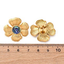304ステンレススチール天然パウア貝スタッドピアス  花  イオンプレーティング（ip）  18KGP本金メッキ  26x25.5mm&nbsp;EJEW-Z103-12G