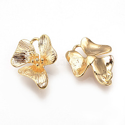 真鍮製リンクコネクター  花  ニッケルフリー  18KGP本金メッキ  18.5x15x4mm  穴：2mm&nbsp;X-KK-R058-154G