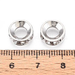 合金ラインストーンのヨーロッパのビーズ  大穴ビーズ  フラットラウンド  プラチナ  10x3.5mm  穴：5mm&nbsp;FIND-N009-05P