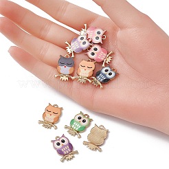 塗装合金ペンダント  フクロウチャーム  カドミウムフリー＆ニッケルフリー＆鉛フリー  ゴールドカラー  ミックスカラー  21.5x15x2.3mm  穴：2mm&nbsp;PALLOY-YW0001-67