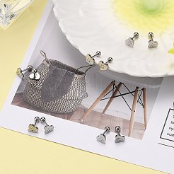 変色しにくい201ステンレススチール製軟骨ピアス（バレンタインデー用）  スクリューバックイヤリング  304ステンレスピン付き  単語「love」付けのハート  ステンレス鋼色  7x8x2mm  ピン：1mm&nbsp;EJEW-R147-37