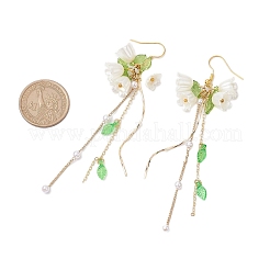 花のアクリルダングルイヤリング  女性用真鍮チェーンタッセルイヤリング  ゴールドカラー  105x28mm&nbsp;EJEW-JE05881
