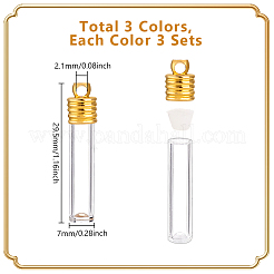 9セット3色の透明ガラスロングボトルペンダント  合金キャップとゴム付き  コラム  ミックスカラー  29.5x7mm  穴：2.1mm  3セット/色&nbsp;FIND-GA0004-62