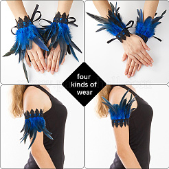 ポリエステルオーバースリーブ  レイヤーレース リストバンド  女性用ハロウィンフェザーカフス  ブルー  243x170mm&nbsp;AJEW-WH20011-77B