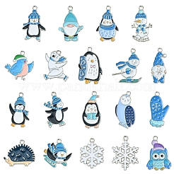 20個20スタイルの冬テーマ合金エナメルペンダント  プラチナ  シロクマとペンギンと雪だるまのチャーム  混合図形  19~26.5x11~22x1.5~1.7mm  穴：1.5~1.8mm  1個/スタイル&nbsp;ENAM-FS0001-96