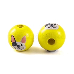 木材ヨーロッパのビーズ  丸犬柄  きいろ  16x15mm  穴：4.5mm&nbsp;WOOD-G021-01C
