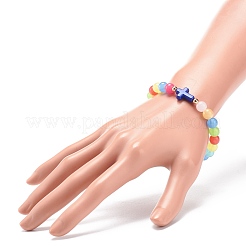 女性のためのイミテーション ヒスイ アクリル & 合成ヘマタイト クロス ビーズ ストレッチ ブレスレット  ミックスカラー  内径：2インチ（5.1cm）&nbsp;BJEW-JB08723