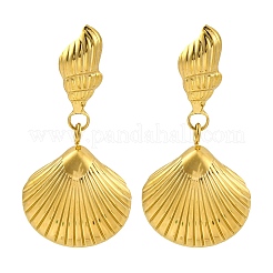 304ステンレススチールシェルシェイプスタッドピアス（女性用）  ゴールドカラー  37.5x18mm&nbsp;EJEW-U023-11G