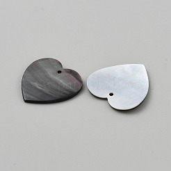 天然石ブラックリップシェルペンダント  ハートチャーム  24.5x24.5x2.5mm  穴：1.5mm&nbsp;BSHE-WH20001-02