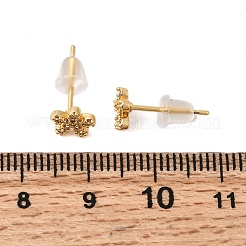 フラワー 真鍮 マイクロパヴェ クリア キュービックジルコニア スタッド イヤリング  ニッケルフリー  18KGP本金メッキ  7x7mm&nbsp;EJEW-P331-12G