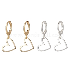 真鍮のハートペンダントとフレンチフックピアス  ゴールデン＆シルバー  25x12.5mm  2のペア/セット&nbsp;EJEW-JE06900