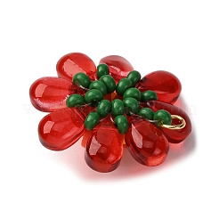 ガラスとポリマークレイのペンダント  花  304ステンレススチール製丸カン付き  18KGP本金メッキ  レッド  26x10mm&nbsp;PALLOY-MZ00810-02