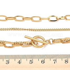 304ステンレススチールカーブチェーン＆ペーパークリップチェーン2連OTネックレス（女性用）  イオンプレーティング（ip）  18KGP本金メッキ  19.88インチ（50.5cm）&nbsp;NJEW-G193-02G