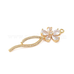 真鍮製マイクロパヴェキュービックジルコニアペンダント  花  ニッケルフリー  18KGP本金メッキ  41x12.5x4mm  穴：1.4mm&nbsp;KK-D024-17G