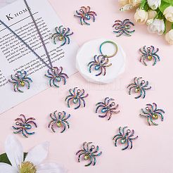 ハロウィン合金ペンダントラインストーンセッティング25個。  カドミウムフリー＆鉛フリー  クモのチャーム  虹色  2mmと8mmのライントーンに適合  5mm  穴：31x28x5mm&nbsp;FIND-SZ0003-32