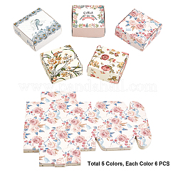 花柄紙ギフトボックス  折りたたみボックス  ジュエリースクエア用  ミックスカラー  7.5x7.5x3cm  5色  6個/カラー  30個/セット&nbsp;CON-PH0002-11
