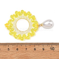 ガラスと真鍮のペンダント  涙型のチャームが付いた指輪  absプラスチックパール  多面カット  きいろ  58x37x10mm  穴：3x4mm&nbsp;PALLOY-MZ01381-03