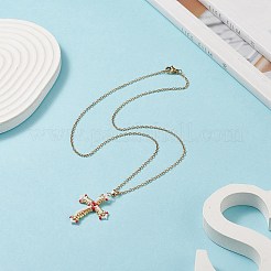 日本のシードビーズクロスペンダントネックレス  女性用ゴールデン 304 ステンレススチール ジュエリー  レッド  17.60インチ（44.7cm）&nbsp;NJEW-MZ00013
