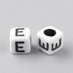 不透明なアクリルビーズ  文字スタイル  キューブ  文字.e  6x6x6mm  穴：3mm  約3000個/500g&nbsp;SACR-Q188-02E