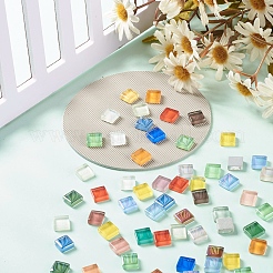 モザイクタイルガラスカボション  家の装飾やdiyの工芸品  正方形  ミックスカラー  10x10x4mm  約1000個/1000g&nbsp;DIY-P045-02