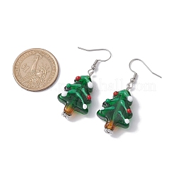 クリスマステーマのガラスダングルイヤリング  真鍮パーツ  クリスマスツリー  49~50x19~20mm&nbsp;EJEW-TA00475-03
