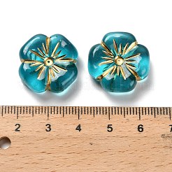 透明なアクリルビーズ  花  ゴールドライン入り  ダークシアン  19.5x19.5x7mm  穴：1.8mm&nbsp;X-MACR-K359-41D