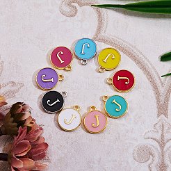 120本12色金メッキ合金チャーム  エナメル  エポチャーム  アルファベット付きフラットラウンド  文字.j  14x12x2mm  穴：1.5mm  10個/カラー&nbsp;ENAM-SZ0001-64J