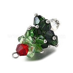 ガラスチャーム  クリスマスツリー  鉄ループ付き  多面カット  プラチナ  29.5x18.5mm  穴：2.5mm&nbsp;PALLOY-JF04431-02