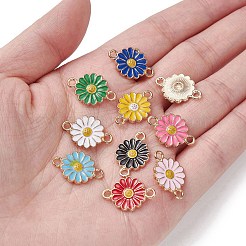 10 個 10 色の亜鉛合金エナメルひまわりコネクタチャーム  花のリンク  ライトゴールド  ミックスカラー  18x12x2mm  穴：1.8mm  1pc /カラー&nbsp;ENAM-YW0003-42