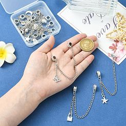 9個 9スタイル 亜鉛合金製ヨーロピアンセーフティチェーン ダングルチャーム付き  銀色のメッキ  混合図形  135~160mm  穴：4.8~5.8mm  1個/スタイル&nbsp;HJEW-CJ0001-23