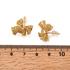 ちょう結び真鍮マイクロパヴェキュービックジルコニアスタッドピアス  長持ちメッキ  ニッケルフリー  18KGP本金メッキ  透明  17x16mm&nbsp;EJEW-B148-07A-G
