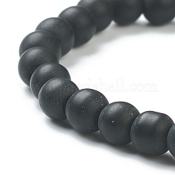 ガラスビーズストレッチブレスレット  ラウンド  ブラック  ビーズ：6~6.5mm  内径：2-1/4インチ（5.55cm）&nbsp;BJEW-D446-B-23