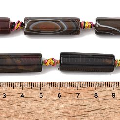 天然の縞模様の瑪瑙/縞模様のビーズ連売り  染め＆加熱  多面カット  コラム  ココナッツブラウン  30.5x9.5~10.5mm  穴：2.5mm  約11個/連  16.54~16.93''（42~43センチメートル）&nbsp;G-A306-B02-01