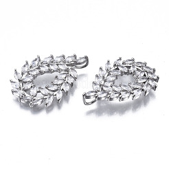 真鍮象眼細工の透明な立方晶ジルコニアペンダント  ティアドロップ  プラチナ  27x19x3mm  穴：3x1.5mm&nbsp;X-ZIRC-S069-037P