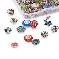 合金ラインストーンのヨーロッパのビーズ  大穴ビーズ  混合図形  ミックスカラー  74x73x25mm  60個/箱&nbsp;MPDL-TA0001-01