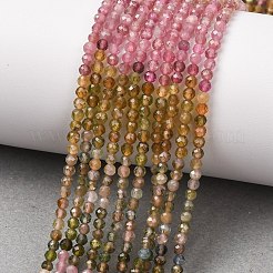 グラデーションカラーの天然マルチカラートルマリンビーズ連売り  ラウンド  ファセットビーズ  3x3~3.5mm  穴：0.6mm  約134~145個/連  15.35''（39cm）〜15.47''（39.3cm）&nbsp;G-D110-A02-06