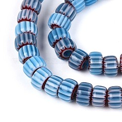 手作りミッレフィオーリガラスビーズ連売り  バレル  ライトスカイブルー  6~6.5x4mm  穴：0.8mm  約96~97個/連  15.35~15.75''（39~40センチメートル）&nbsp;LAMP-T021-27A-04